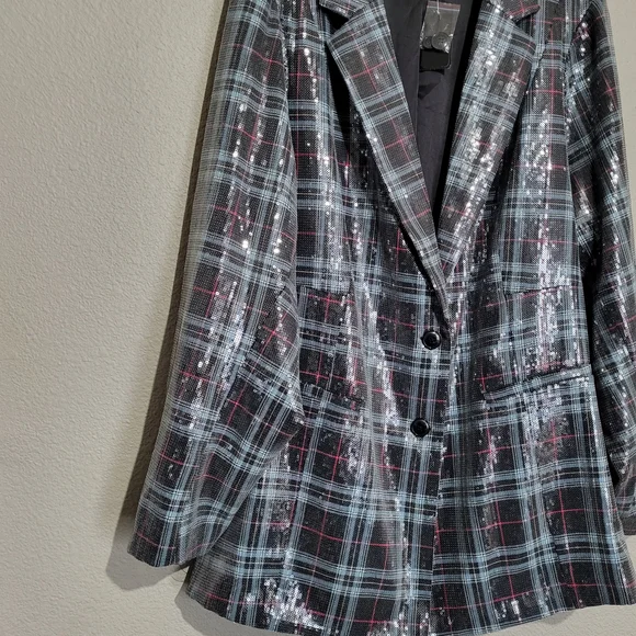 Torrid Gray Plaid Sequin Blazer - Picture 3 of 9